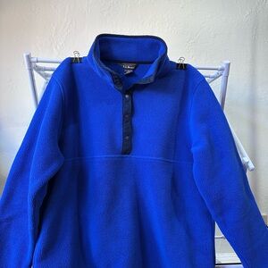 L.L.Bean Fleece Snap-Front Pullover in Bright Blue with Navy Trim
